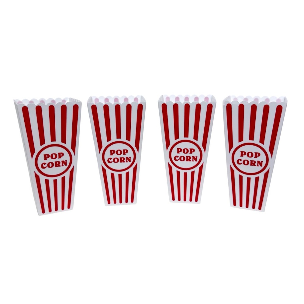 Set Of Four Retro Striped Red & White Popcorn Buckets Snack Container